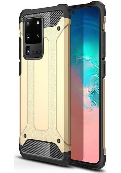 Noktaks - Samsung Galaxy Uyumlu S20 Ultra - Kılıf Çift Katman Zırh Tank Crash Military Kapak - Gold
