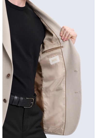 Hatemoğlu Bej Slim Fit Mono Yaka Klasik Ceket