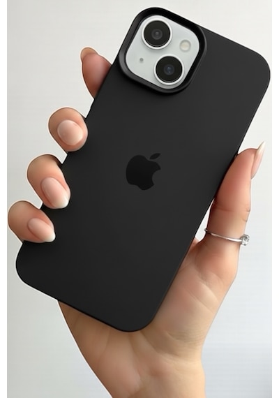 Iphone 15 Uyumlu Kılıf Logolu Lansman Soft Yumuşak Içi Kadife Silikon Kapak Siyah