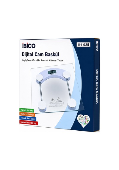 İbico İ11-025 Cam Banyo Baskül Terazi Tartı 30x30cm 180kg/0.1g Kare Pilli Dijital Lcd Ekran Diğer