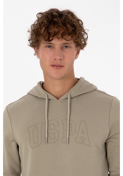 U.S. Polo Assn. Erkek Regular Fit Kapüşonlu Açık Haki Basic Sweatshirt 50315663-VR183