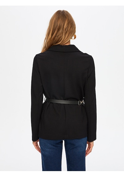 Faik Sönmez Kemer Detaylı Örme Blazer Ceket W26ckt034 Uw26ckt03410 Siyah