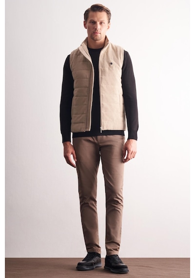 İmza Bej Dik Yaka Fermuarlı Casual Slim Fit Kapitone Yelek 1009255103 Koyu Bej