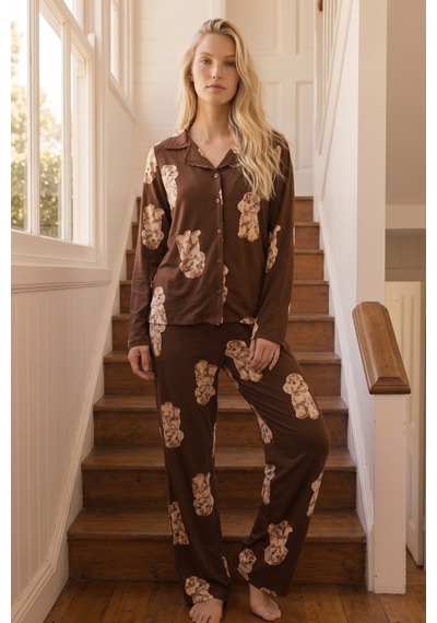 Siyah İnci Desenli Termal Kumaşlı Ultra Soft Yumuşak Düğmeli Örme Pijama Takımı 26226805 Kahverengi Siyah İnci Desenli Termal Kumaşlı Ultra Soft Yumuşak Düğmeli Örme Pijama Takımı 26226805 Kahverengi