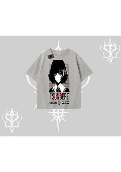 Startmore Startmore Oversize Tshirt Tsundere Anime Japanese Style Baskılı Gri