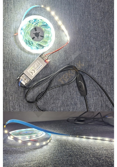 Mutfak Dolabı Için 5 Mt. Beyaz Şerit Led 12v Adaptör Aç Kapa