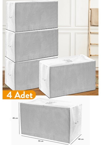 Serstil 4 Adet - Büyük Boy Gri Çizgili Hurç - 74 X 46 X 46 Cm