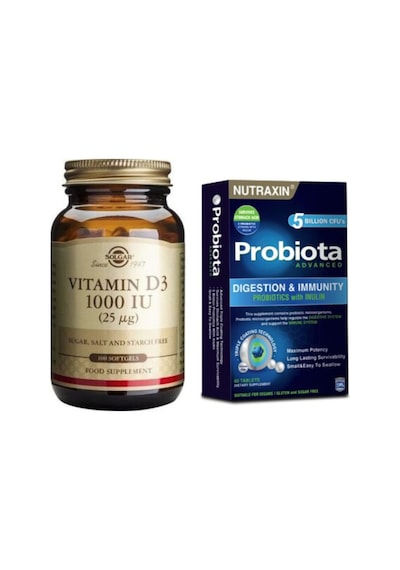 Solgar D3 Vitamini 1000 Iu 100 Kapsül + Nutraxin Advanced Probiota Özel Probiyotik Desteği 60 Tablet