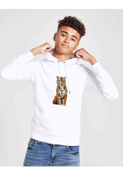 Tshirthane Bengal Kaplanı Sumatra Baskılı Unisex Çocuk Sweatshirt Beyaz