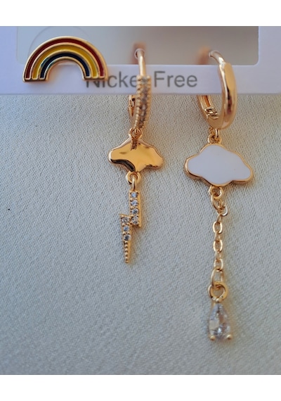 Dali Shop Gökkuşağı Bulut Figürlü 3'lü Küpe Gold