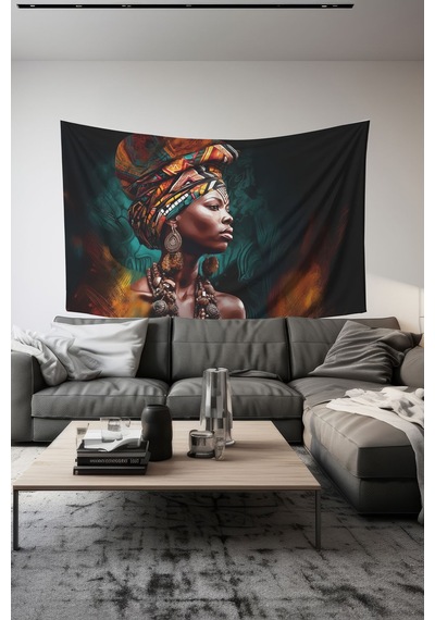 Etnik Zarafetli Kadın Desenli Duvar Halısı Duvar Örtüsü Tapestry Süet Dokulu Kumaş