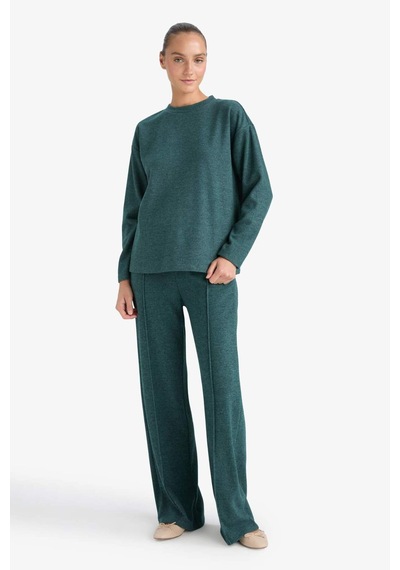 Defacto Straight Fit Beli Lastikli Geniş Paça Pantolon F1016ax25augn650 Yeşil