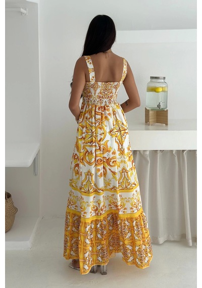 Asprin Fashion Krep Kumaş Elbise Sarı Sarı