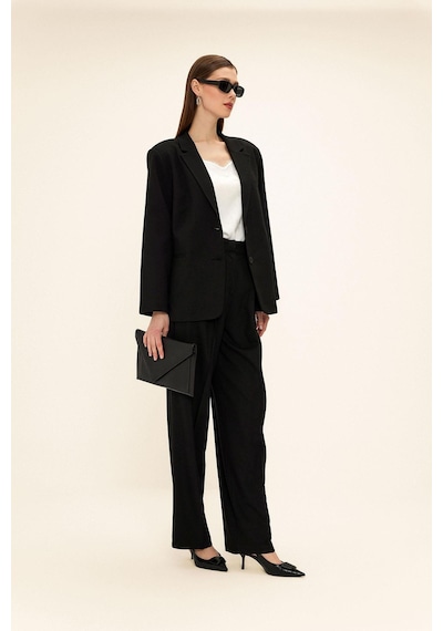 Olcay Mono Yaka Oversize Blazer Ceket Siyah 8262