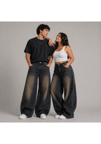 St.poll Eskitme Füme Yıkamalı Unisex Büyük Beden Baggy Jean Pantolon Kahverengi