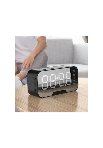 Bluetooth Hoparlör Fm Radyo Led Ayna Ekranlı Dijital Çalar Saat Masa Üstü Alarm Termometre