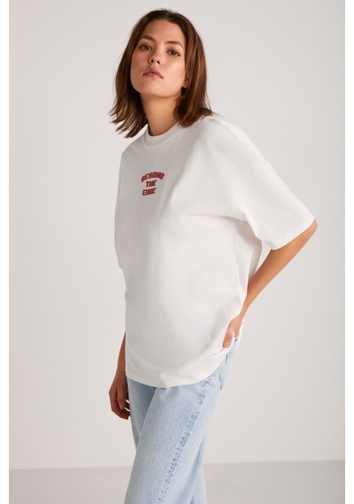 Grımelange Arcadıa Kadın Arka Ve Önü Yazi Detaylı Ekru/kırmızı T-shirt