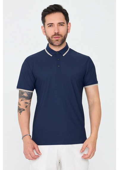 Lacivert Düğmeli Polo Yaka Erkek Tişört Navy