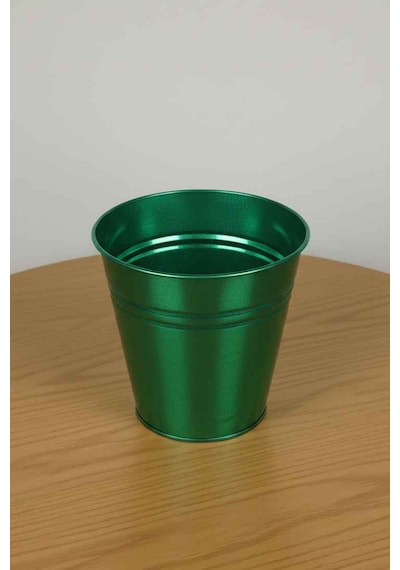 Konik Metal Saksı & Vazo - 23 Cm Dekoratif Çok Amaçlı Renkli Çiçeklik 23x23/16 Cm Yeşil
