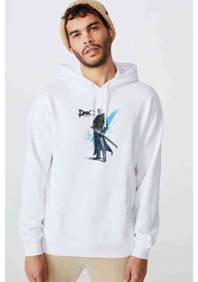 Dmc Vergil Devil May Cry Baskılı Beyaz Erkek Kapşonlu Sweatshirt