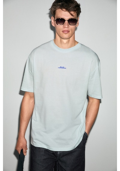 Grımelange Exotıc Erkek %100 Organik Pamuklu Baskı Detaylı Rahat Kalıp Mavi T-shirt