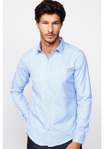 Tudors Slim Fit Dar Kesim Desenli Pamuklu Kolay Ütülenebilir Mavi Erkek Gömlek-29562-mavi Mavi