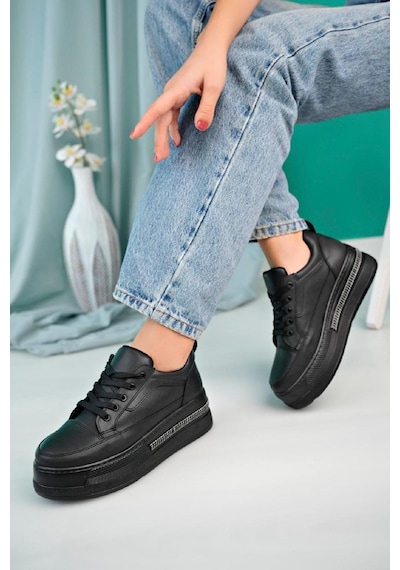 Zima Tabanı Taş Detaylı Kalın Taban Bağcıklı Kadın Sneaker 001