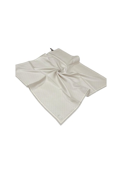 Vakko Twill İpek Eşarp - Helezon Monogram - Açık Taş Krem
