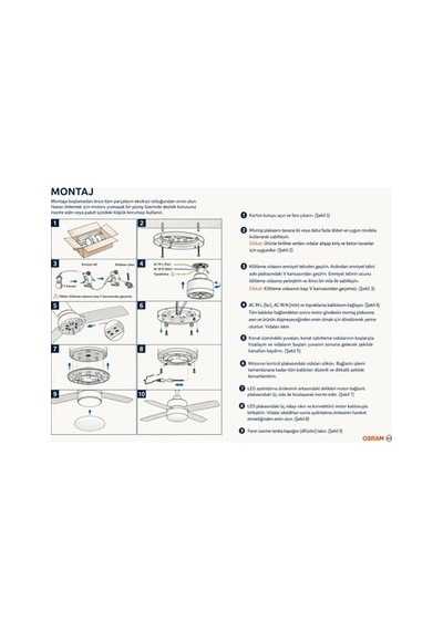 Osram Kumandalı Siyah 18w 3 Kanatlı Tavan Vantilatörü Güçlü Işık Yönü Ve Modern Açık
