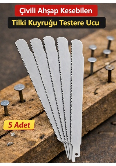Tilki Kuyruğu Testere Bıçağı Çivili Ahşap İçin 5 Adet Beyaz