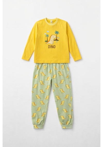 Aden Kids  Pamuk Çocuk Uzun Kollu İnce Pijama Takımı Yeşil
