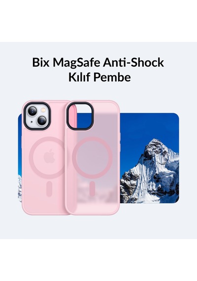 Bix İphone 15 Magsafe Uyumlu Kılıf Tam Koruma Manyetik Darbe Emici Pembe