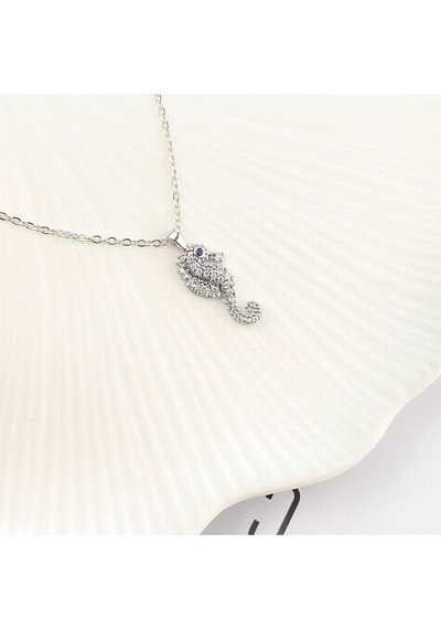 Deniz Atı Kadın Kolye Zirkon Taşlı Silver Kolye 45cm Gümüş