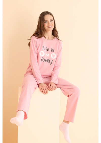 Nbb Kadın Somon Life İs Lovely Pijama Takımı Somon
