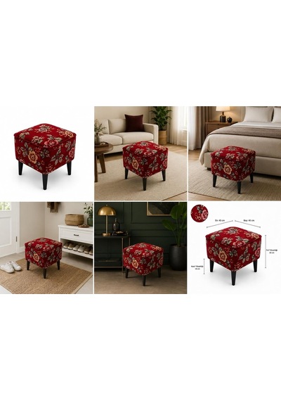 Coart Home Puf - Ayak Uzatma Koltuğu, Ahşap Ayak, Kırmızı, 40x40 Cm, Kare Diğer