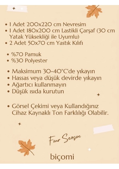 Biçomi Four Season Pamuklu 4 Mevsim Çift Kişilik Lastikli Çarşaflı Nevresim Takımı Hardal - Gri Sarı Gri