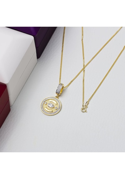 Güneş Göz Model Markiz Zirkon Taş Detaylı Gold Rengi 925 Ayar Gümüş Kadın Kolye Gold