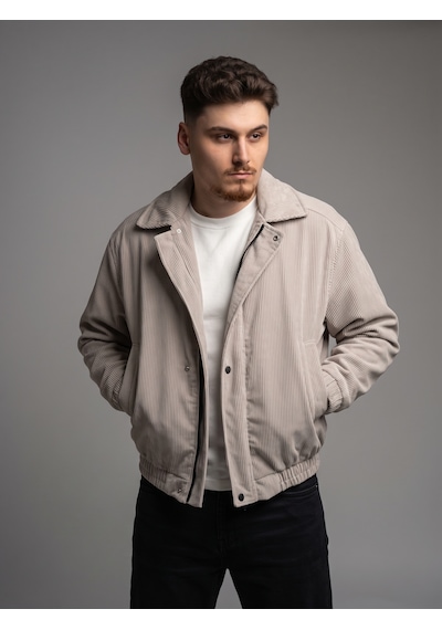 Felvıno Erkek Fitilli Kadife Bomber Ceket Fermuarlı Çıtçıtlı Mont Taş