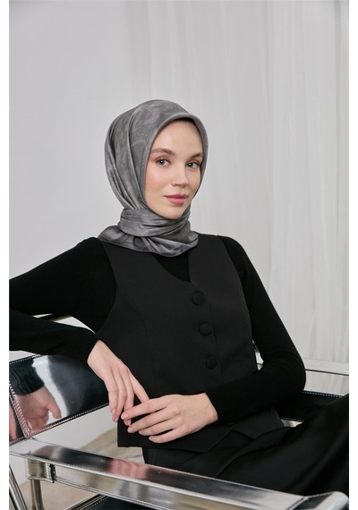 Silk Home Polyester Karışımlı Shiny Eşarp Gümüş Etnik Desenli Parlak Dokulu 90x90 Çok Renkli