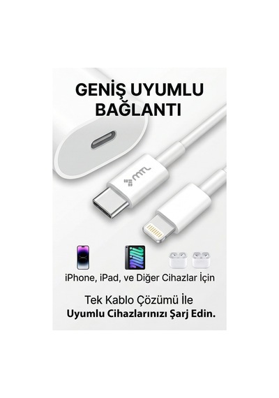 20w Pd Qc 4.0 Destekli Type-c Çıkışlı Adaptör + Type-c To Lightning Kablo Hızlı Şarj Seti Mt1703 99970423