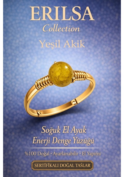 Sertifikalı Soğuk El Ayak  Yüzüğü Yeşil Akik Ayarlanabili Çok Renkli