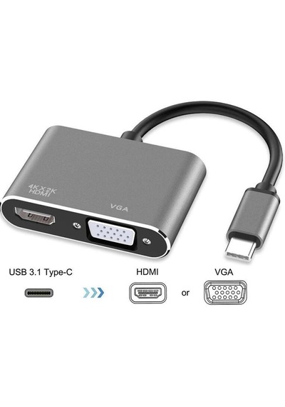 Usb Type-c To Hdmi + Vga Görüntü Çevirici Dönüştürücü 4k Destekli