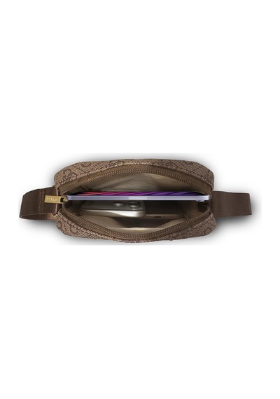 Guess Lisanslı Metal Logolu Fermuarlı 8 İnç Çapraz Askılı Tablet Çantası Kahveringi Çanta