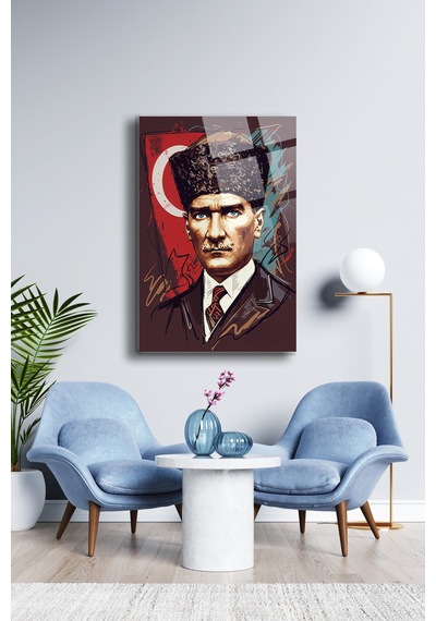 Atatürk Cam Tablo Portre Cam Tablo Duvar Dekoru Atatürk Portresi Kırılmaz Cam Solmaz Baskı 004 Atatürk Temalı Dekoratif Duvar Tablosu, Salon, Ofis Ve Çalışma Alanı Dekoru,