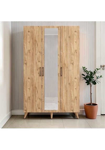 Alara Tamamı Mdf Aynalı Portmanto Vestiyer Ayakkabılık Çam 120 Cm - M4