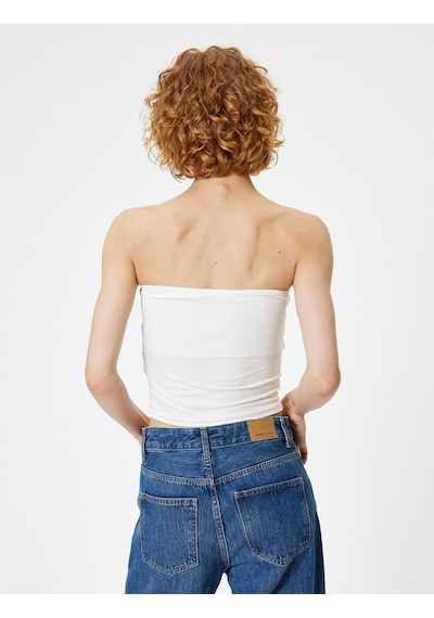 Koton Straplez Büstiyer Crop Slim Fit Ekru 4sal30250ık Ekru