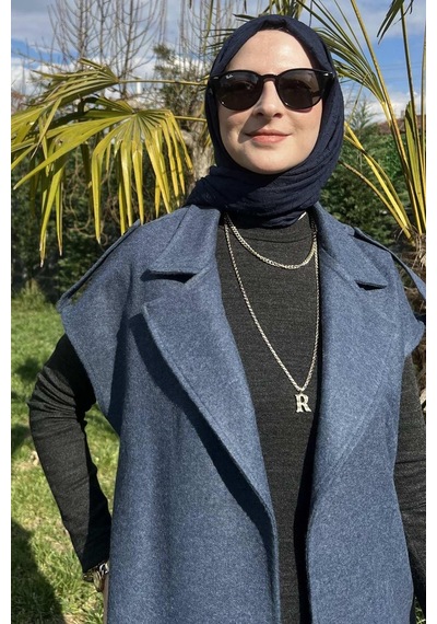 Rabia Şamlı Apoletli İndigo Yelek Normal