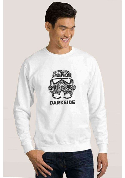 Darkside Baskılı Beyaz Erkek Örme Sweatshirt (530942334)