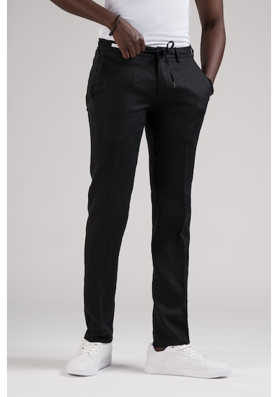Ecer Slimfit Beli Lastikli Ve İplikli %100 Linen Ham Keten Jogger Pantolon 001