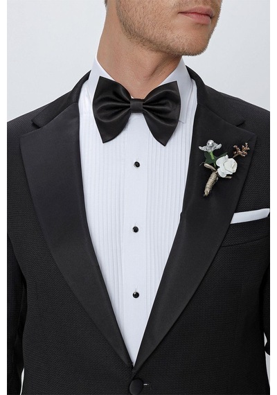 Efor Black 062 Slim Fit Çıkarılabilir Saten Yaka Siyah Damatlık Smokin Takım Siyah